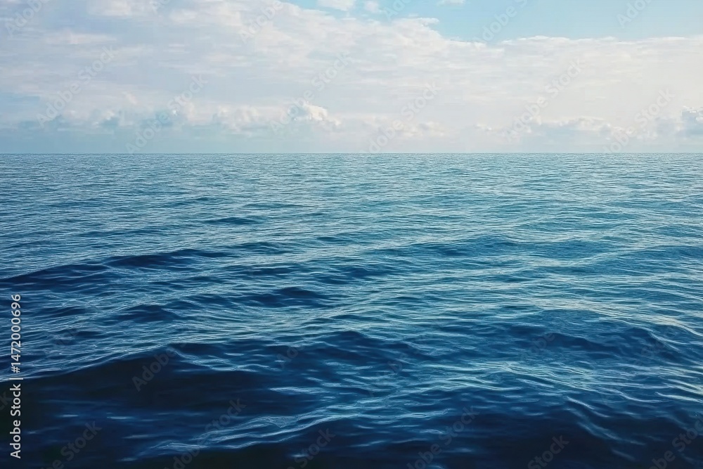 Aufkleber tranquil deep blue ocean with rolling waves under a bright cloudy sky on a sunny day showing vast op