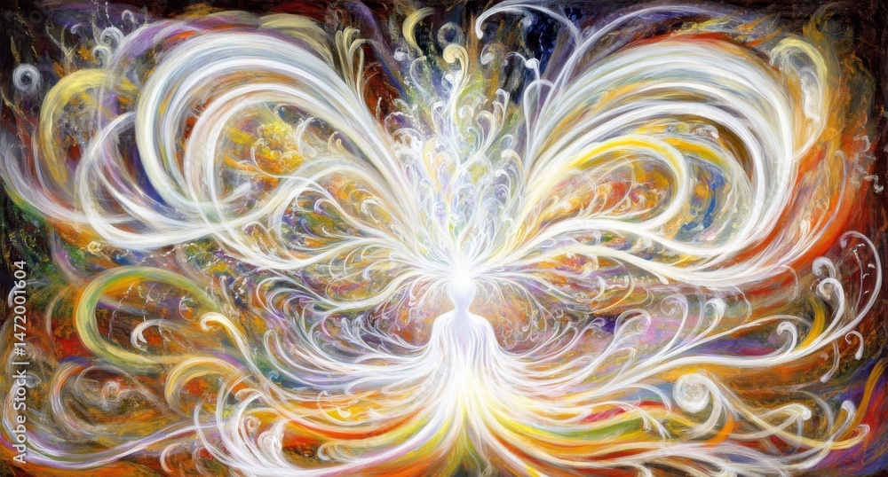 Poster abstract swirling colors representing transformation and freedom in a butterfly shape
