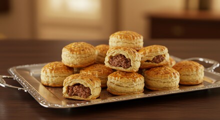 Fototapeta premium Savoury meat pies on a silver tray