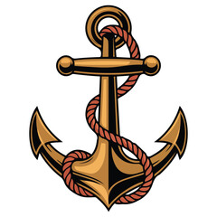 Gold anchor nautical symbol isolated vector illustration on white background