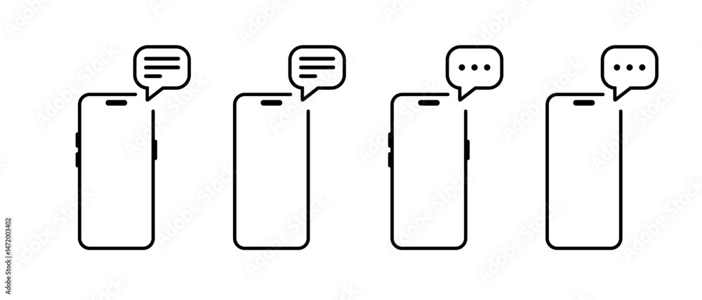 Poster message on smartphone device icon set. speech bubble with mobile phone sign symbol