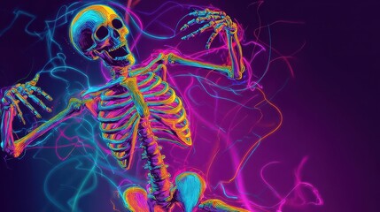 Vibrant, digital illustration of a stylized skeleton.