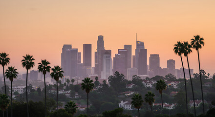 Los Angeles at Dusk: Palm Trees & Cityscape Beauty | Golden Hour in LA, California Skyline, Urban Landscape, Travel Photography