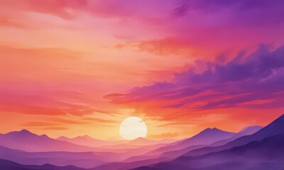 Fototapeta premium Fiery orange and purple sunset hues blend in abstract watercolor wash , amorphous, stunning, dreamy