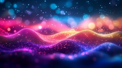 Obraz premium Colorful abstract digital waves with glowing particles.