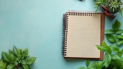 Notebook and Plant on Table