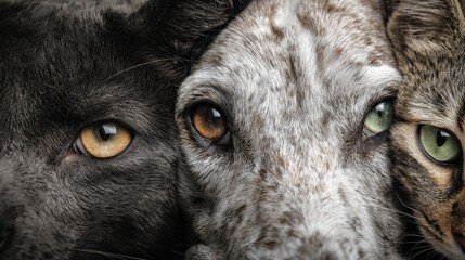Close-up view of diverse animal eyes and fur.