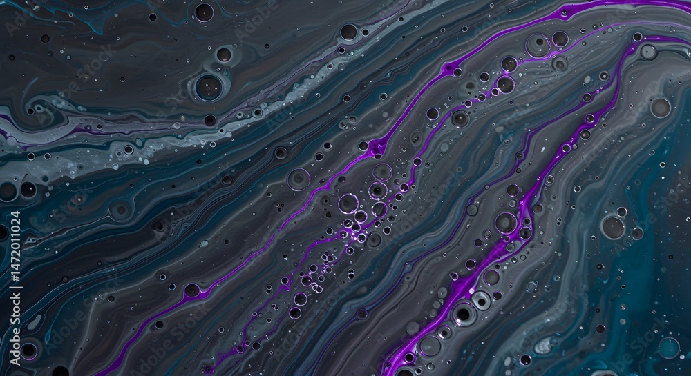 Poster mesmerizing abstract painting blending teal, slate, and violet hues, creating an intriguing play of 