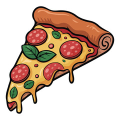 Thin crust pepperoni pizza slice isolated vector illustration on white background