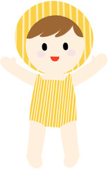 노란 스프라이트 수영복 입은 아이 Kid in yellow sprite swimsuit