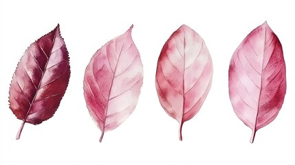 Obraz premium Watercolor Pink and Burgundy Autumn Leaves Collection