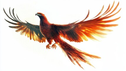 Obraz premium a phoenix, viewed from bellow, white background, dramatic lighting, backlit 