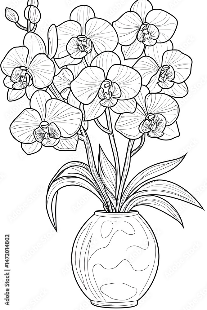 Poster orchids in a decorative vase with intricate detailing generative ai