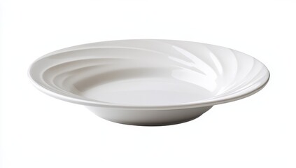 Round, shallow white soup bowl with a swirling pattern