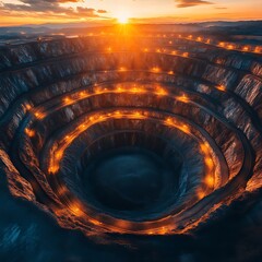 Open Pit Mine at Sunset