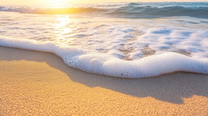 Serene Sunrise Over Gentle Waves and Sandy Beach Shoreline
