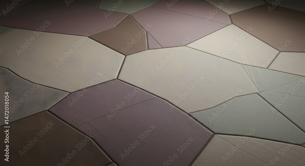 Poster polygonal surface texture with earth tones and subtle light play, creating a unique and artistic aes