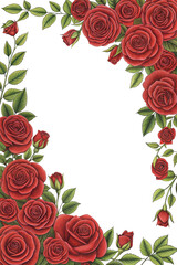 Red roses frame border for text and design with copy space, isolated. PNG, cutout, or clipping path.