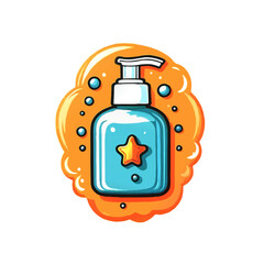 cartoon soap dispenser with bubbles vector illustration