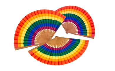 Composição colorida com leques LGBTQIA+ com as cores do arco-íris representando pluralismo e diversidade de gênero