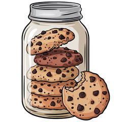 Glass jar with chocolate chip cookies isolated vector illustration on white background