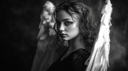 Mystical Angelic Beauty in Black and White
