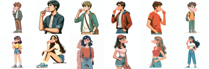 Vector Set: People Blowing Bubble Gum