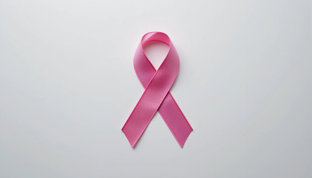Pink ribbon on a simple background symbolizes breast cancer awareness, a global health campaign offering support and hope against the disease