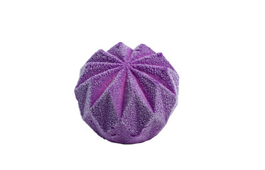 A unique purple confection, possibly a frozen dessert or a cake, with a distinct pleated texture.