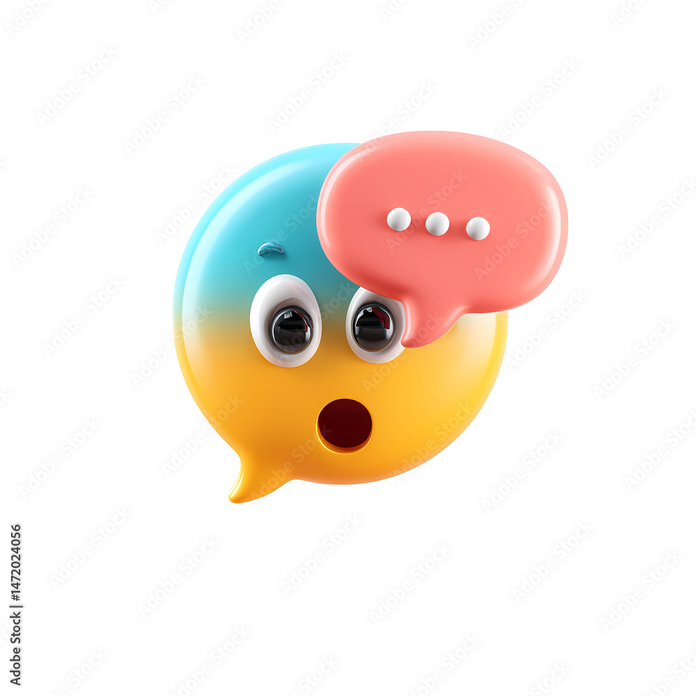 Poster surprised 3d emoji character with speech bubble on transparent background