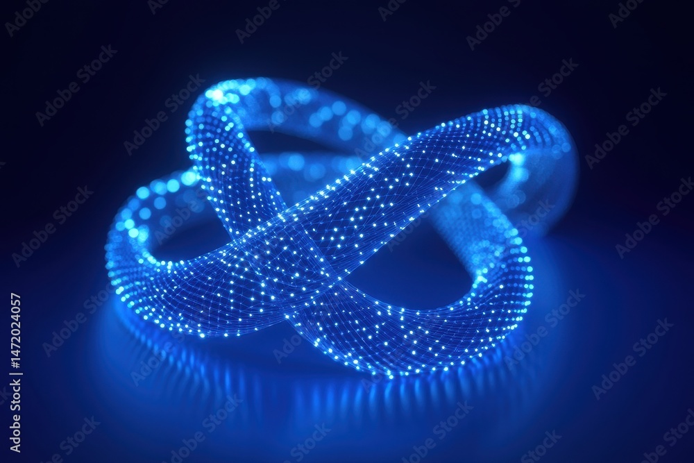 Poster Abstract 3D Render of Intertwined Blue Light Shape on Dark Background for Modern Design and Technology Concepts with Glowing Futuristic Illumination and Artistic Flair