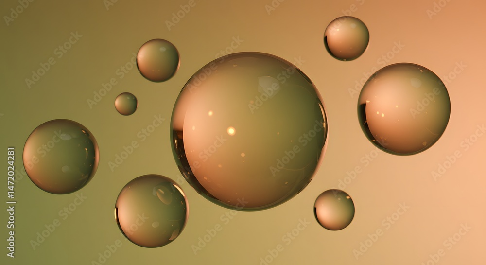 Poster abstract glistening spheres floating on a smooth gradient backdrop, creating a mesmerizing and ether