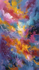 Abstract painting of vibrant swirling colors.