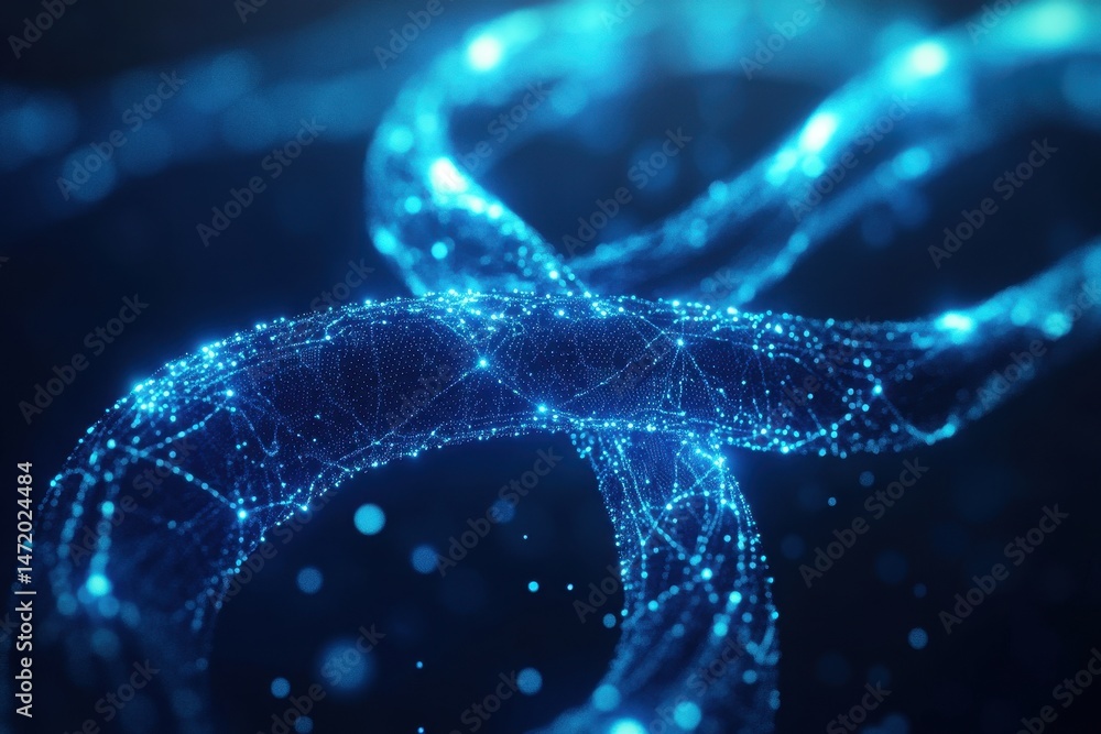 Aufkleber Abstract Blue Digital Network Structure with Glowing Particle Connections on Dark Backdrop in Futuristic Style