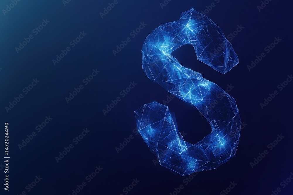 Poster Abstract Blue Digital Letter S Symbol Design on Dark Background a Futuristic Glowing Connection of Data Points and Lines in a Modern Technology Network Illustration