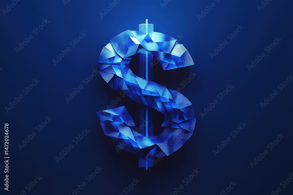 Poster abstract blue dollar sign with geometric pattern on dark background rendered in 3d digital art repre