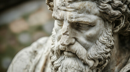 Fototapeta premium Detailed shot of ancient marble sculpture, surface aged and weathered.