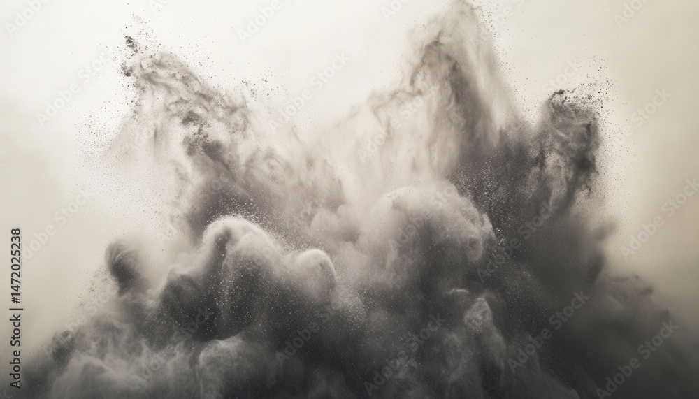 Aufkleber abstract cloud of dark gray dust explosion floating in air motion blurred against a light background