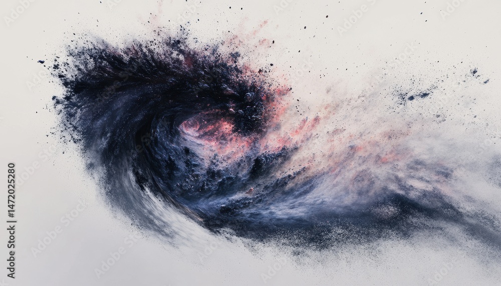 Aufkleber abstract cloud of exploding black white and pink powder fine art in a swirling motion on a light bac