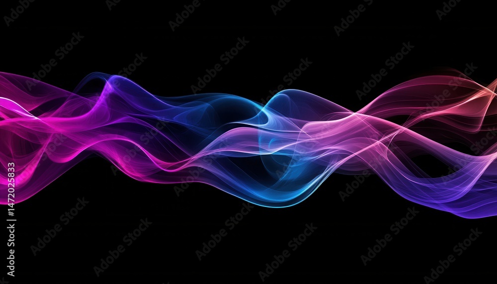 Aufkleber abstract flowing wave design in blue purple and pink on black background modern and futuristic style
