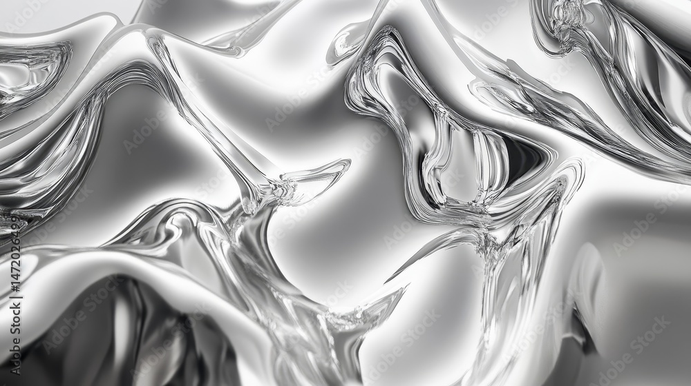 Poster abstract silver liquid form design with dynamic curves.