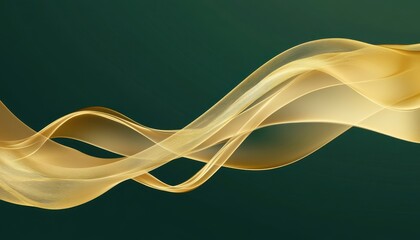 Abstract Golden Wavy Lines Against a Dark Green Background Creating a Luxurious and Elegant Texture with a Metallic Finish and Dynamic Flow