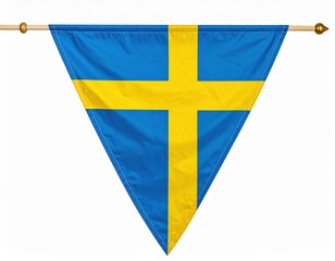 Triangular swedish flag banner with blue background and yellow cross