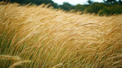 Golden grass field swaying in the breeze