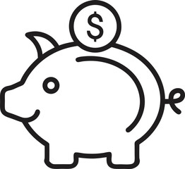 Piggy bank icon with a coin on a simple background, great for savings and financial education themes