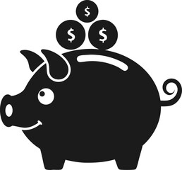 Piggy bank icon with a coin on a simple background, great for savings and financial education themes