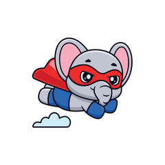 Cute Cartoon Flying Super Hero Elephant Illustration Icon Vector, Animals Holidays, Cartoon Style Flat
