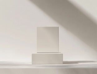 Elevated, light beige,  product display.  Soft, minimalist,  sunlit presentation