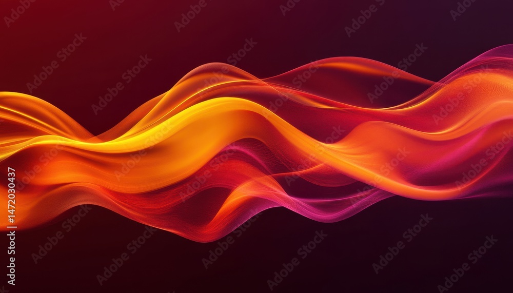 Poster abstract wavy light forms with gradient background in red and orange tones, perfect for modern desig