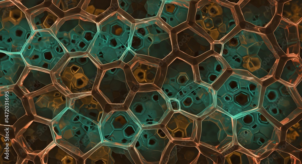 Fototapete intriguing hexagonal network illusion evokes a sense of complex interconnectedness, simulating micro